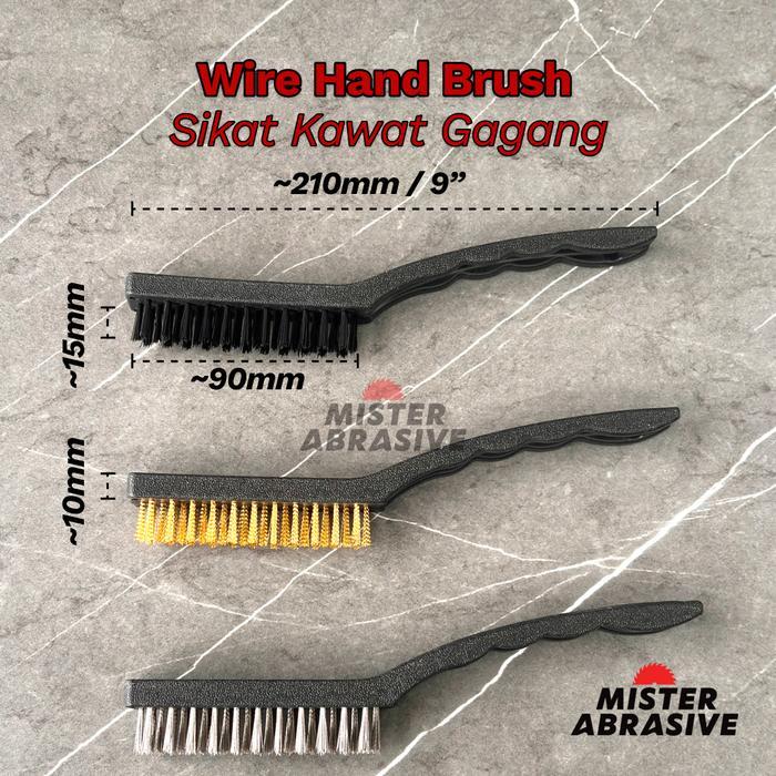 GarageZone Sikat Kawat Kuningan Baja Gagang Fiber Golok Hand Steel Wire Brush - Set 3pc 9in TERLARIS
