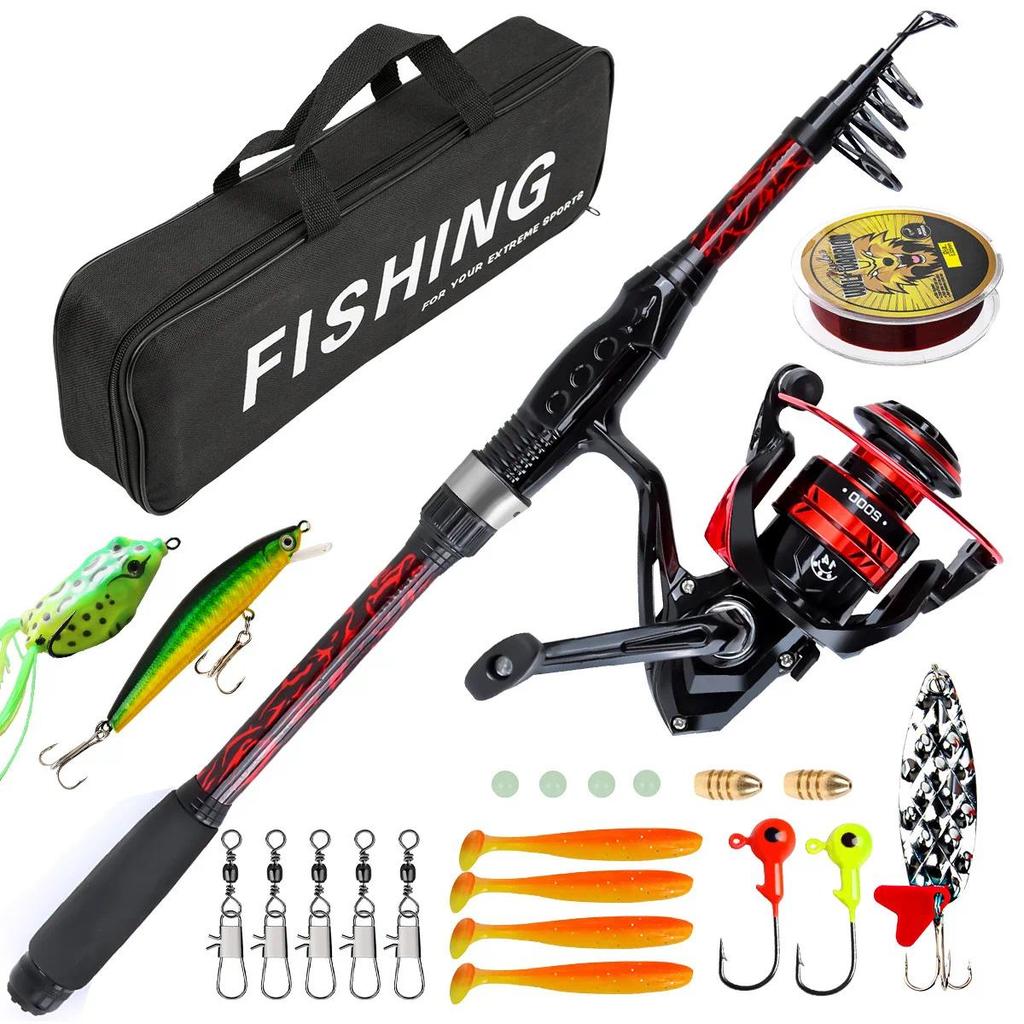 1.8m Carbon Fiber Fishing Rod Set With Universal Reel Camo Backpack Full Tackle Kit For Sea River La