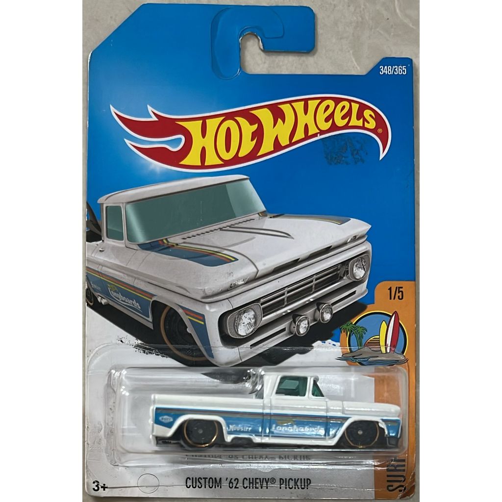 Hotwheels Regular Pickup White Custom  ‘62 Chevy Surf Up Card Not Mint SNI Original Mattel