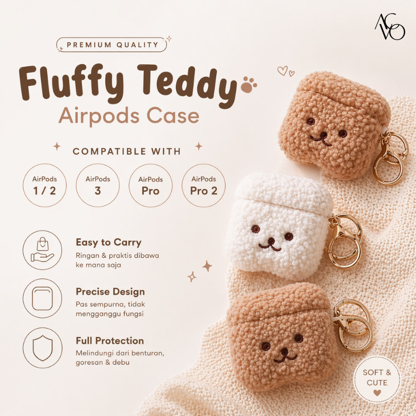 Fluffy Teddy Case AirPods 1/2/3/4/Pro/Pro 2/Pro 3 Cover Bulu Poodle Shockproof Pelindung Casing ACVO
