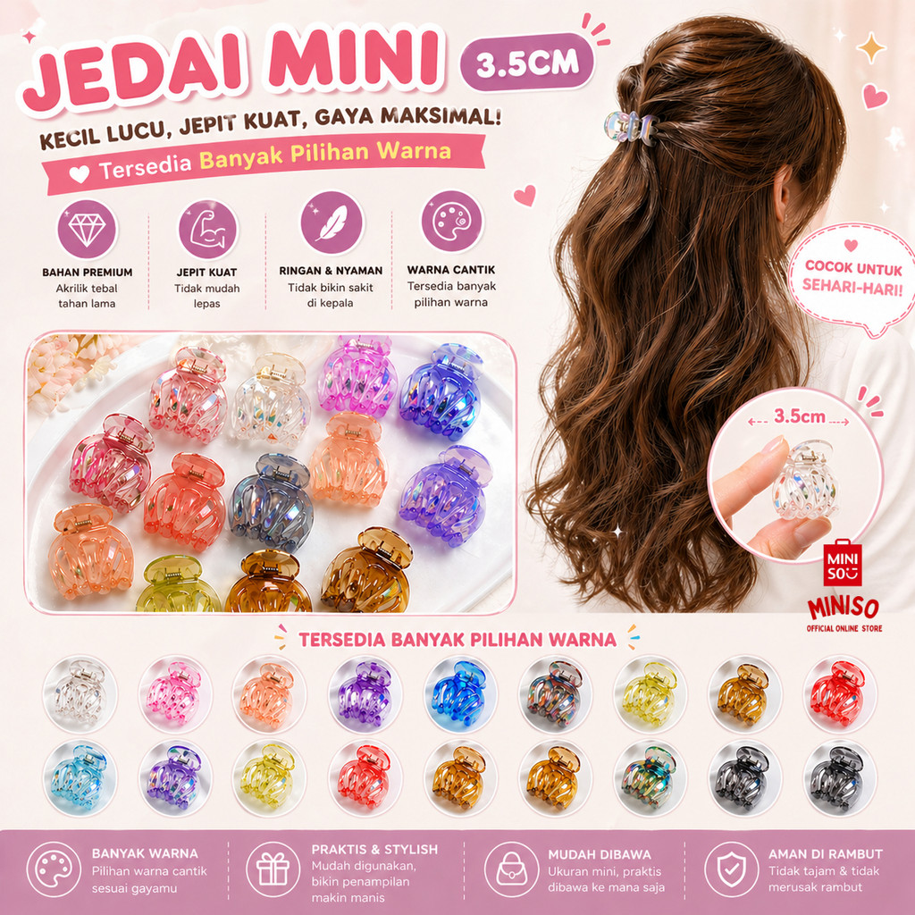 MINISO BALI | Jepit Jedai Mini 3.5 CM / Jedai Cakar 5 Kecil / Jepitan Rambut Mini / Jedai Mini Ori B
