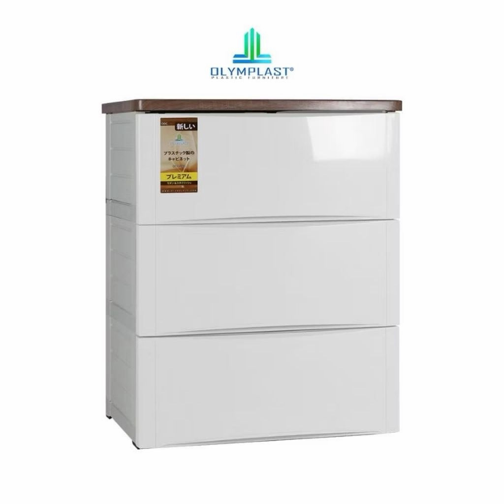 CARGO - OLYMPLAST Drawer Susun 3 Modern MDF PVC 48x60x78cm Cream Putih Classic B - ODC 03 Modern Lem