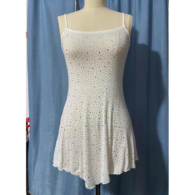 Amazon situs web independen AliExpress gaun pendek tali berhias pakaian wanita transparan rhinestone