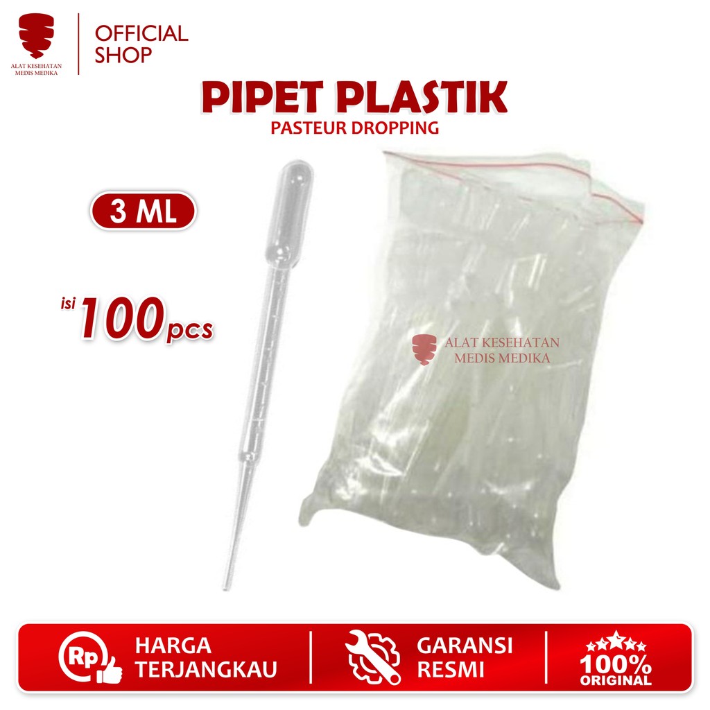Pipet Tetes Plastik 3 ml cc 100 pcs Pasteur Dropping Drop Liquid AS005 Medis