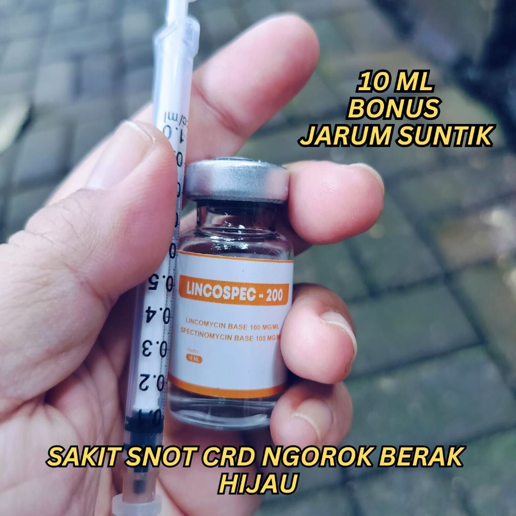 Lincospec ORIGINAL 200 - 10 Ml + Spuit Obat Ayam Sakit CRD Snot Pilek Cengkrek