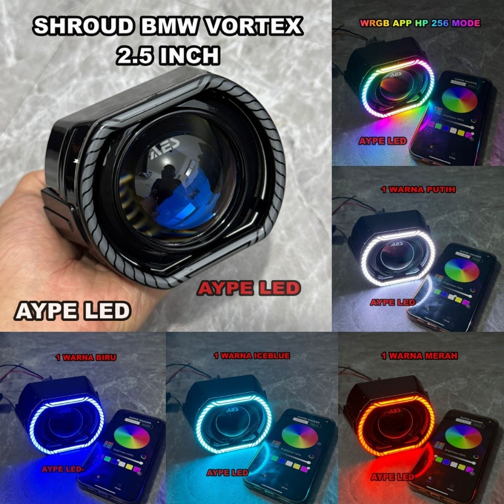 PREMIUM RING SHROUD BILED 2.5 INCH MODEL ULIR 256+ MODE CRYSTAL ANGLE EYES RGB APPS HP