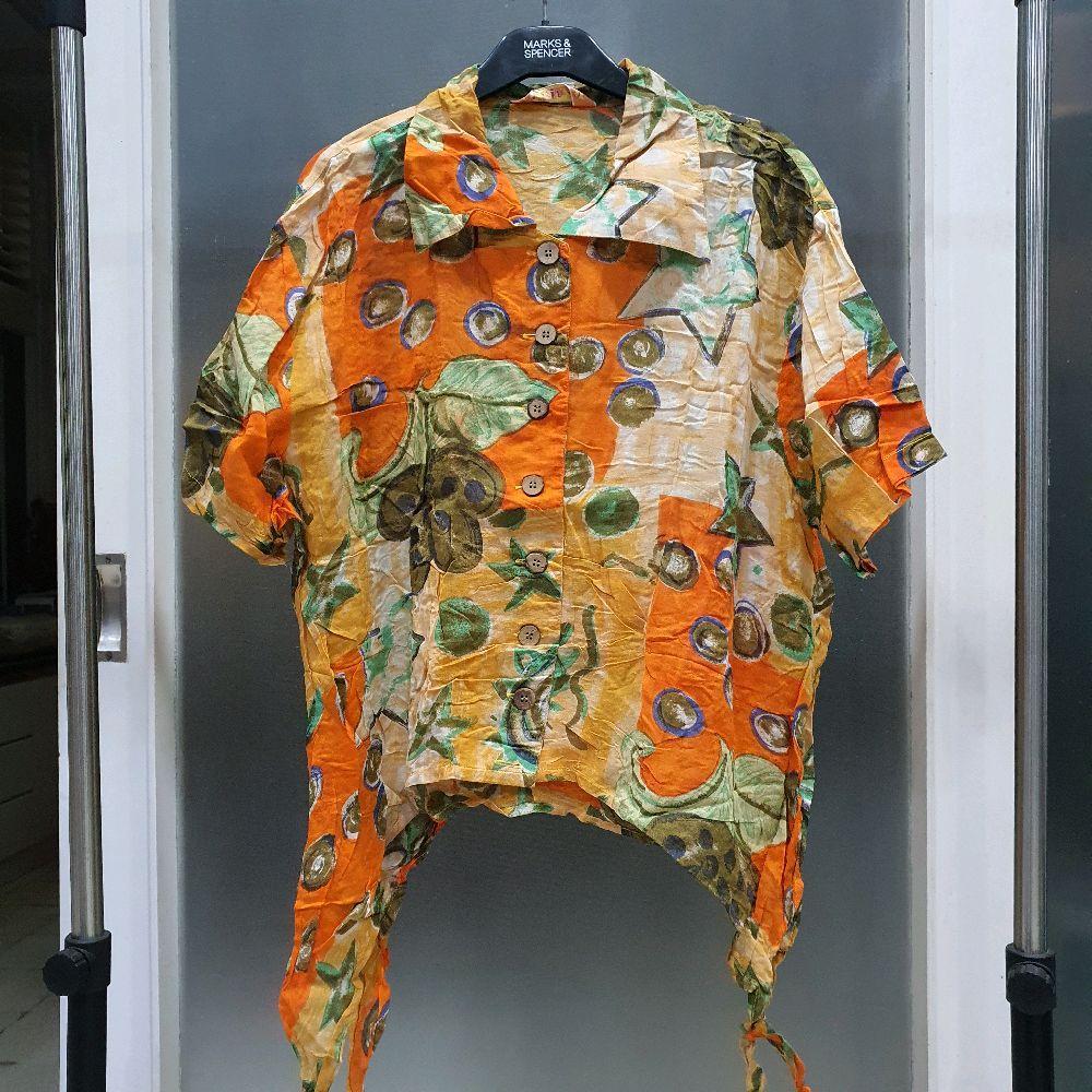 B baju wanita kemeja hawaii hawai ananas oren preloved second pakaian santai kasual casual cewek  At