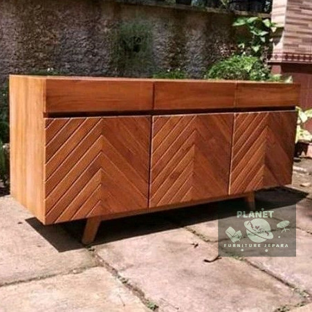 Buffet bufet bifet tv meja tv kayu jati solid Grade A minimalis antik jepara mebel laci 3 lemari alm