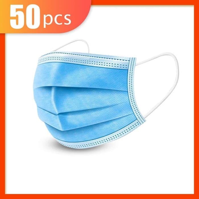 GROSIR Masker 3 Ply 3Ply isi 50 disposable Masker Anti Debu virus Tebal Earloop Biru Putih Hijau Tal