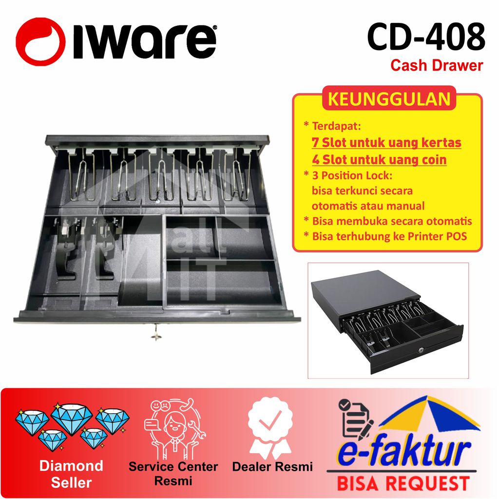Cash Drawer IWARE Laci Uang Kasir CD-408 CD408 CD 408 RJ11 ORI RESMI