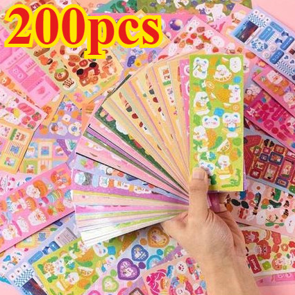 Stiker Shiny Kartun Random - Paket 20-200 Lbr, Motif Unik Laser Cut Utk Buku, HP & Dekorasi.