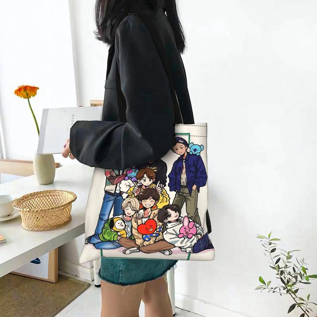 Cartoon BTS kpop style its bags Canvas funko pop back to school Canvas Tote Bag Women'S Shoulder Han