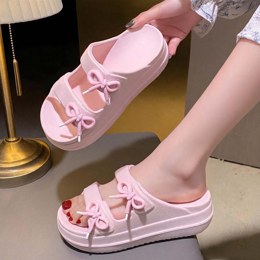 Sandal Selop Wanita Sandal Slip On Hiasan Pita Sandal Daily Cewek Sandal Karet Jelly Anti Slip Bahan