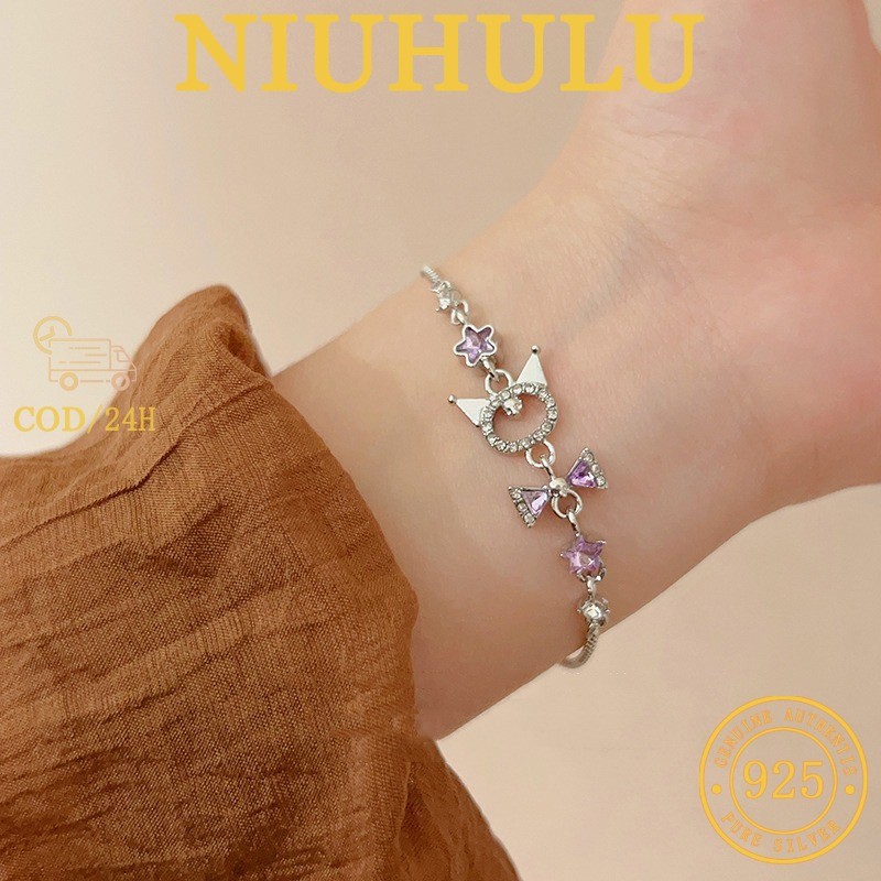 Gelang Bintang Berongga Kuromi Lapis Emas Perak Sterling 925 Dengan Pita Ungu Untuk Wanita