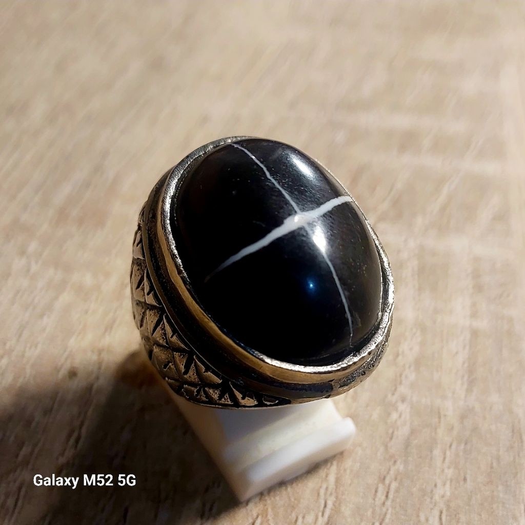 Cincin Jasper hitam tapak jlk putih natural ring alpaka super rafi permata