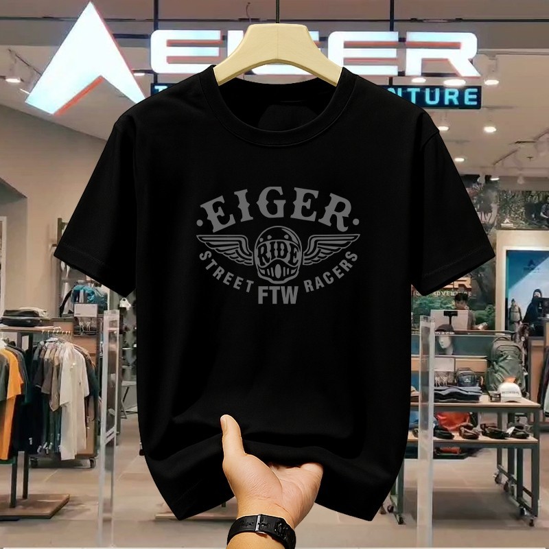 [COD|Outlets Katun 100%]Kaos Pria Baru Premium EIGER Street Racers Helm Bersayap - Kaos Santai Stree