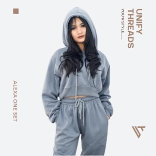 ALEXA - One Set Hoodie Crop Jumper & Celana Jogger Panjang Wanita - Outfit Casual Sporty Nyaman