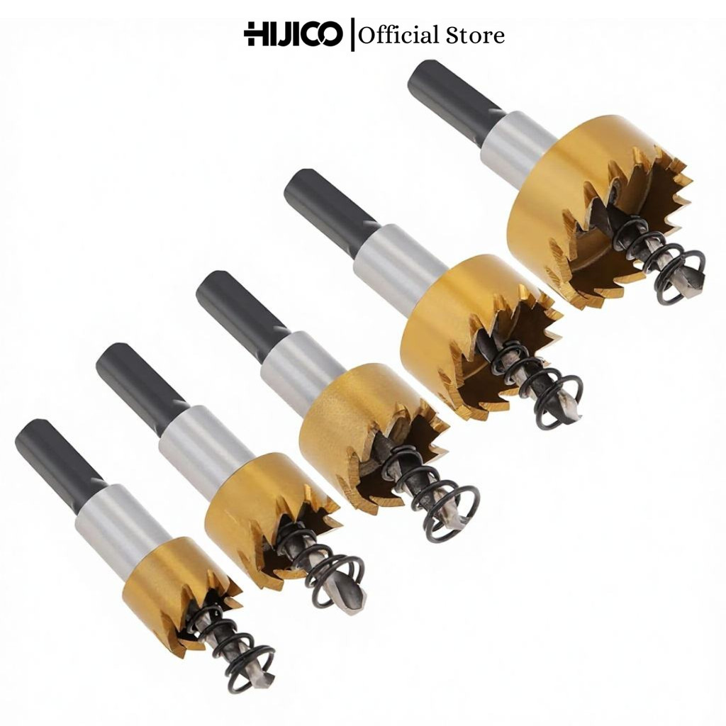 HIJICO Set Mata Bor Carbide Tip 5PCS Hole Saw Kayu Besi Metal Multifungsi Tajam Tahan Lama
