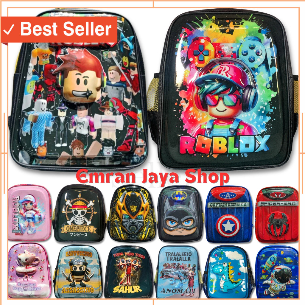 Tas Sekolah Murah Anak Awet Kuat / Tas Anak 3D Sekolah PAUD TK SD Timbul LED Roblox Captain America 