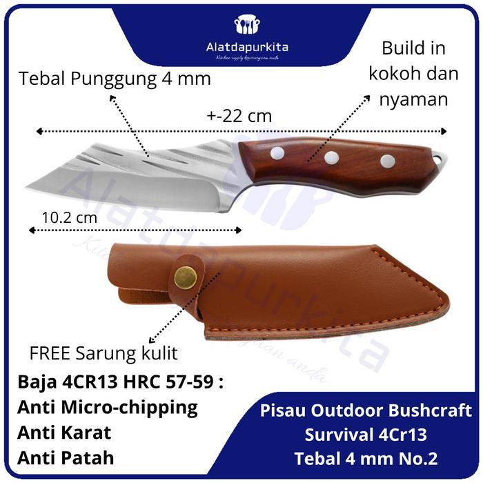 Pisau Dapur Daging Potong Tali Ranting Bahan Baja 4Cr13 Multifungsi Size 22 cm untuk Kegiatan Alam T