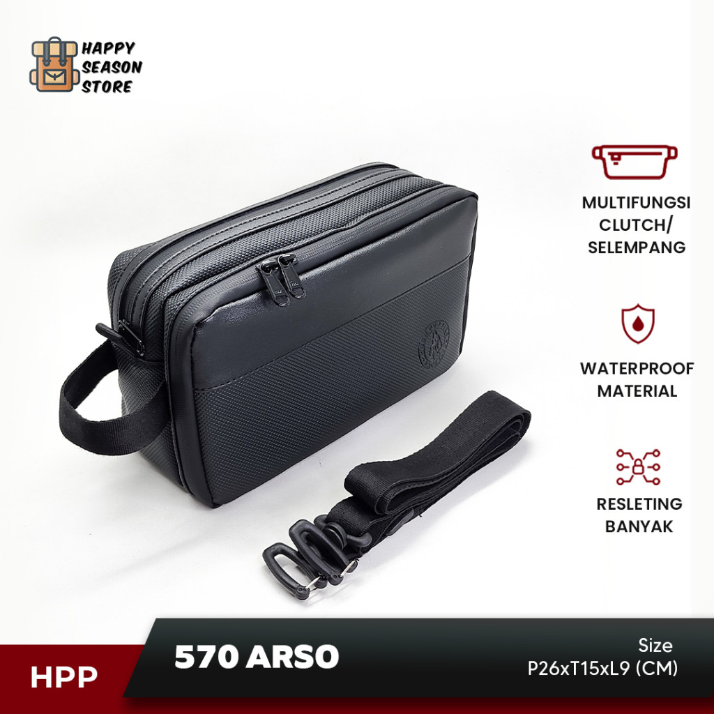 Tas Handbag Pria Hush Puppies 570 ARSO Hitam Premium | Tas selempang multifungsi