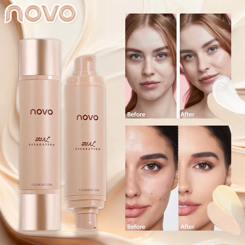 NOVO 2 - In - 1 Double Liquid Foundation & Primer, Tahan Air & Tahan Keringat, Tidak Mudah Luntur, M