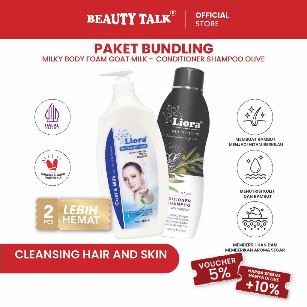 [Bundling Hemat - 2 Pcs] LIORA Shampoo 600ml + LIORA body foam Goat Milk 750ml | Perawatan tubuh