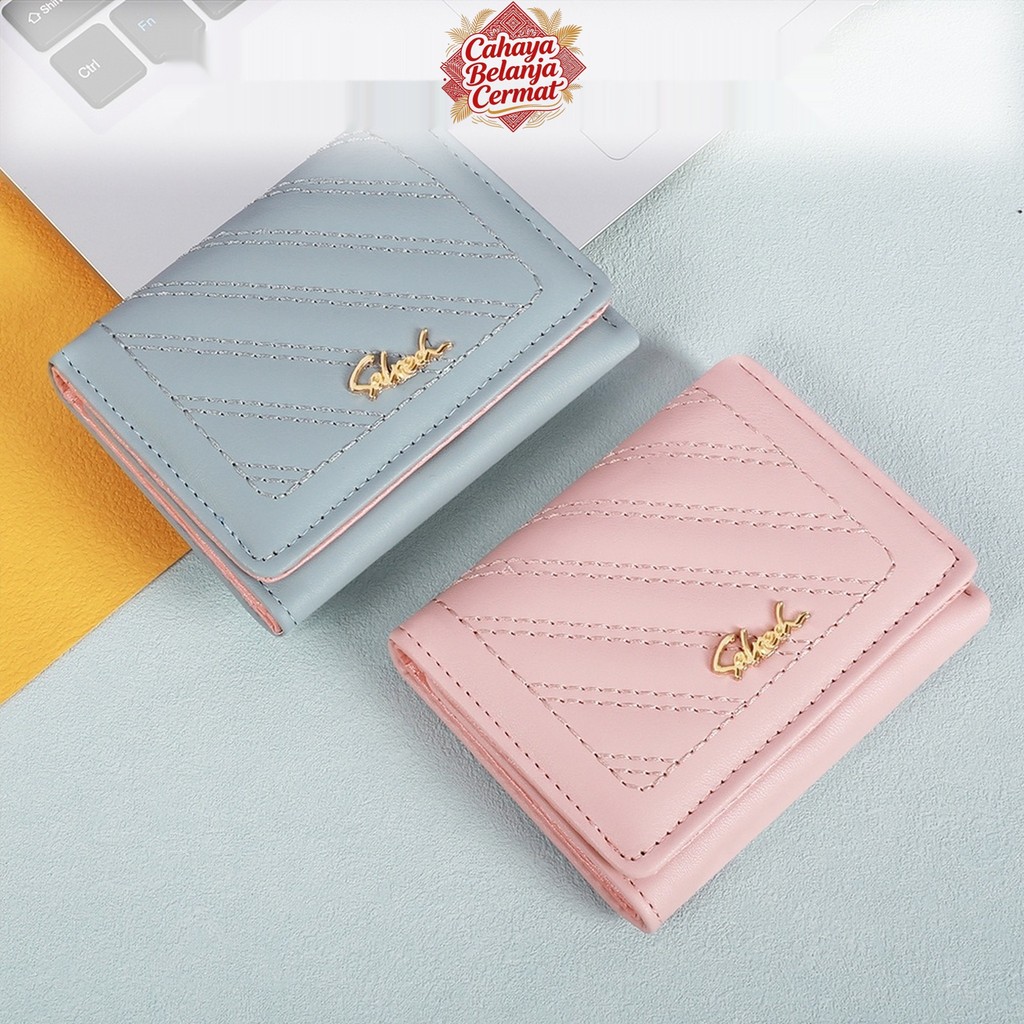 Cahaya Belanja Dompet Wanita Mini Lipat AC19 Model Garis Bordir Simpel Elegan Ringan Praktis Muat Ba