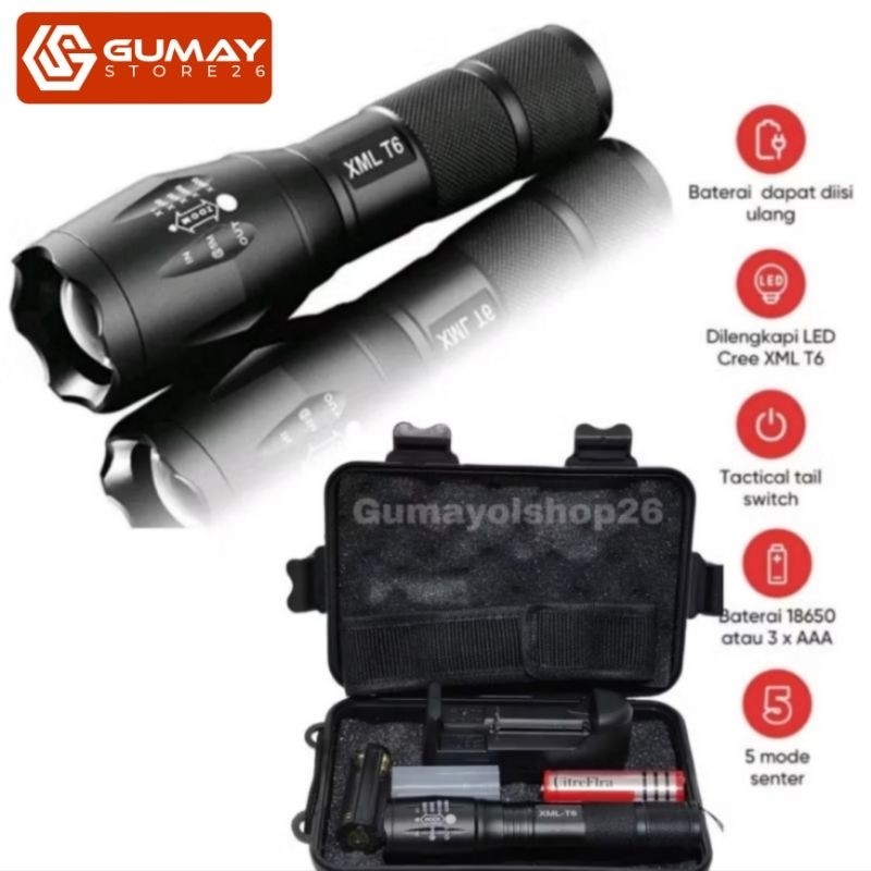 Paket Fulset Senter Led Cree XM-L2 8000Lumens /Senter LED XM-L2 Fullset