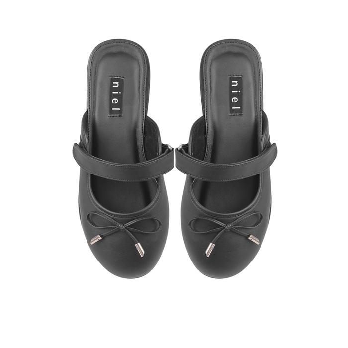 Niel Sepatu Sandal Mules Flats Wanita Pela - Hitam, 36
