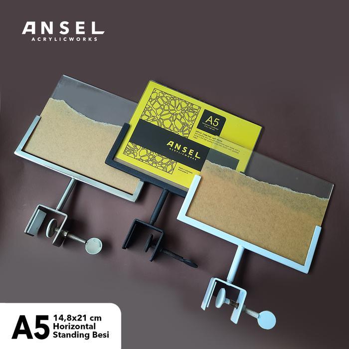Ready Display Harga POP Acrylic/ Akrilik Penjepit Besi Putar Price Tag- A5 H - Hitam Doff