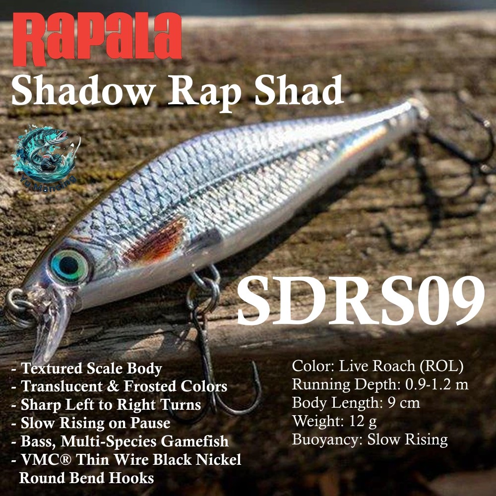 Lure Rapala Shadow Rap Shad SDRS09 - Umpan Casting Minnow 9cm / 12gram, 1,5 - 1,8meter