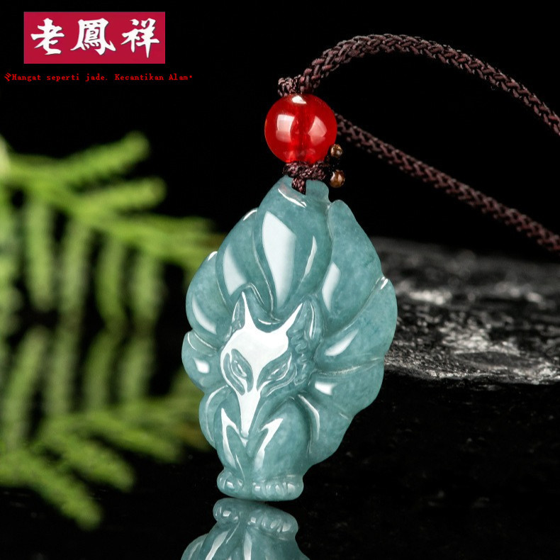 [Dengan Sertifikat]Asli alami Sebuah jadeite, peri rubah air biru liontin rubah sembilan ekor, liont