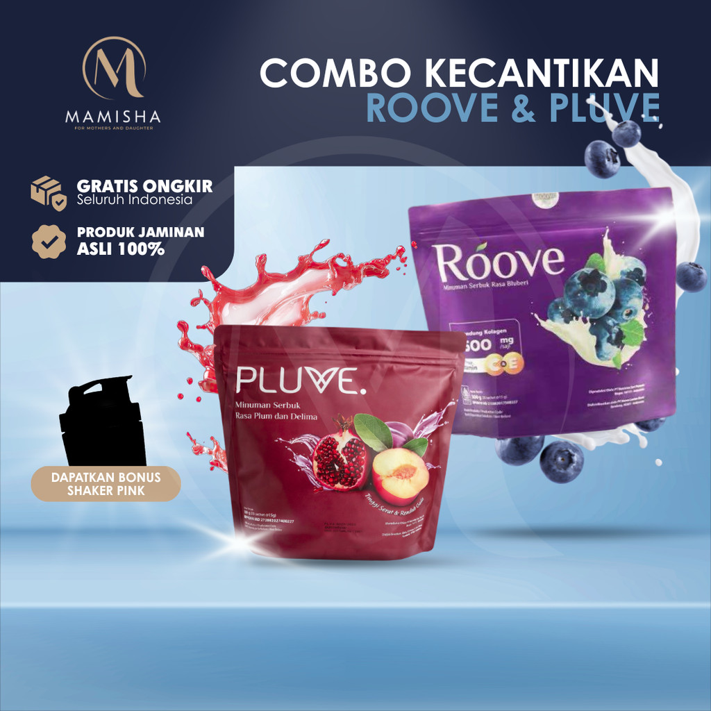 FREE SHAKER Paket Kecantikan Roove Blueberry 1 pouch + Pluve 1 pouch