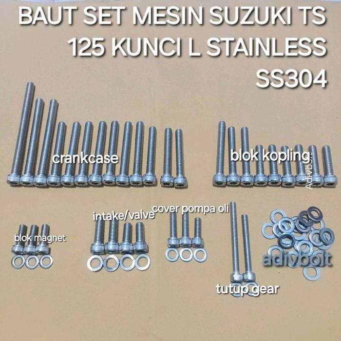Baut Set Mesin Suzuki TS 125 Kunci L Stainless Tahan Karat SS304 untuk Kendaraan Motor Suzuki TS125 