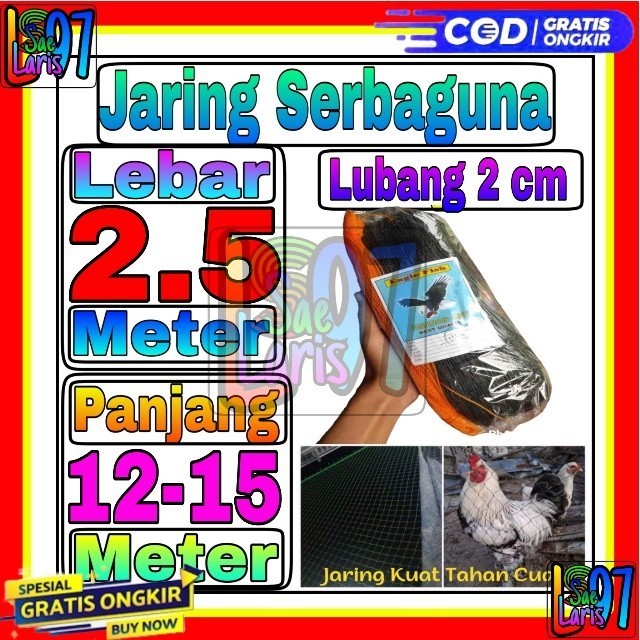 Jaring Ayam Bahan Nylon Tebal Lubang 2cm  Lebar 2,5 Meter x 12-15 Meter Jaring Ayam Awet Tahan Cuaca