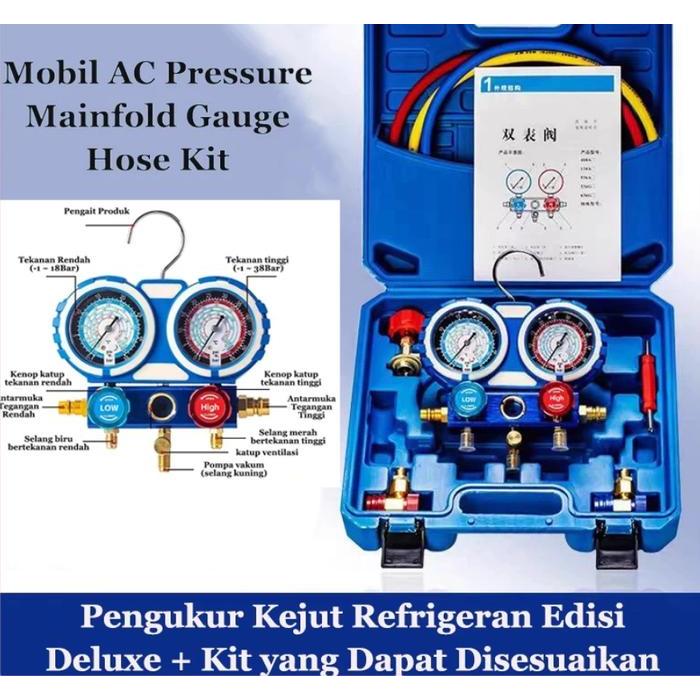 Manifold Gauge AC Mobil Brass Double Pressure Gauge Hose Kit Multi One Cool