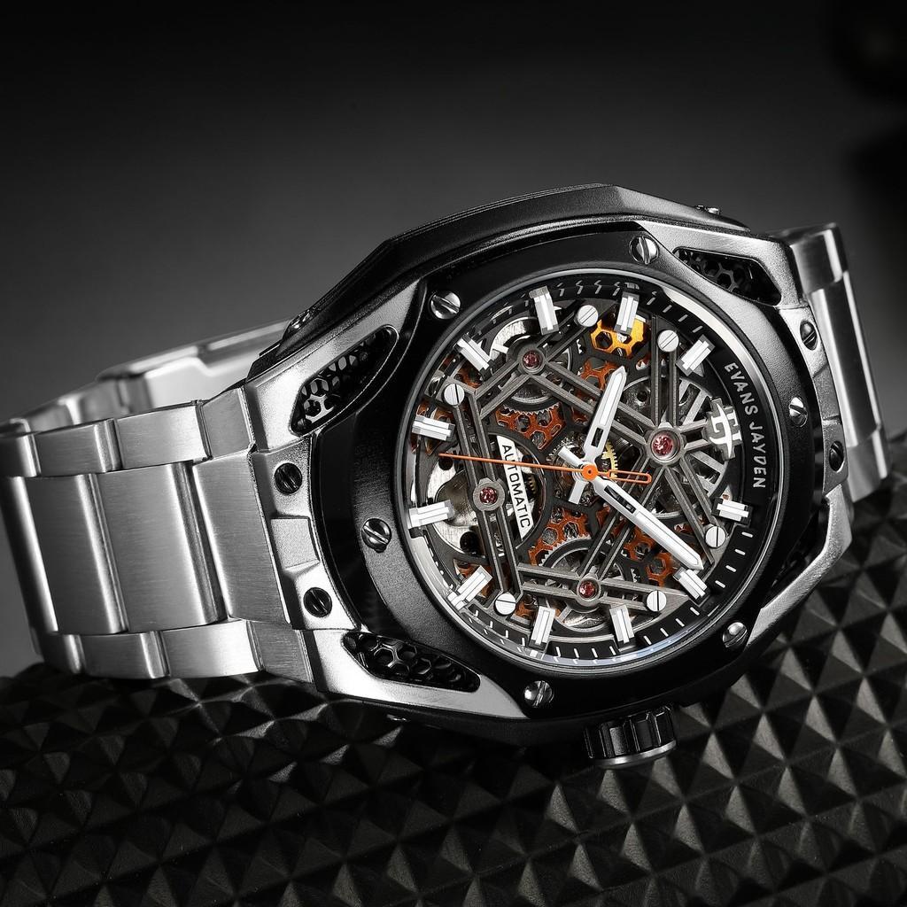 BUY 1 GET 1 Evans Jayden Jam Tangan Pria 9622 Rantai Automatic Movement Stainless Steel Kaca Sapphir