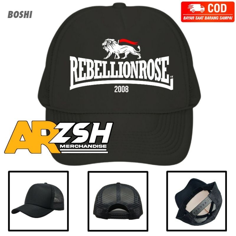 Topi Rebellion Rose Trucker Jaring - Topi Trucker Jaring Rebellion Rose