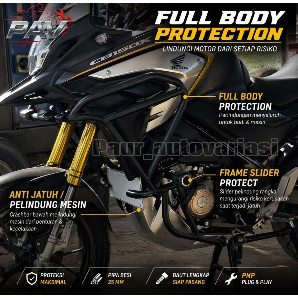 Crashbar Cb150x Crashbar Full Armor Protection CB150X – Front & Engine Guard PNP Besi Tebal