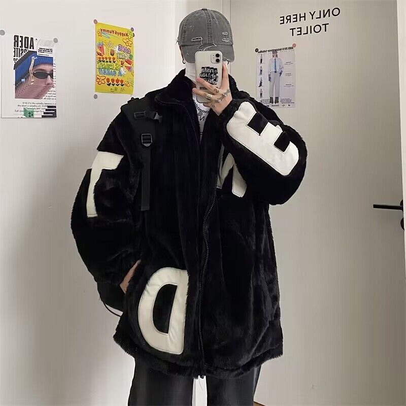 [Beruang kutub] Jaket bulu domba bulu domba menebal baru longgar pasangan serbaguna jaket katun