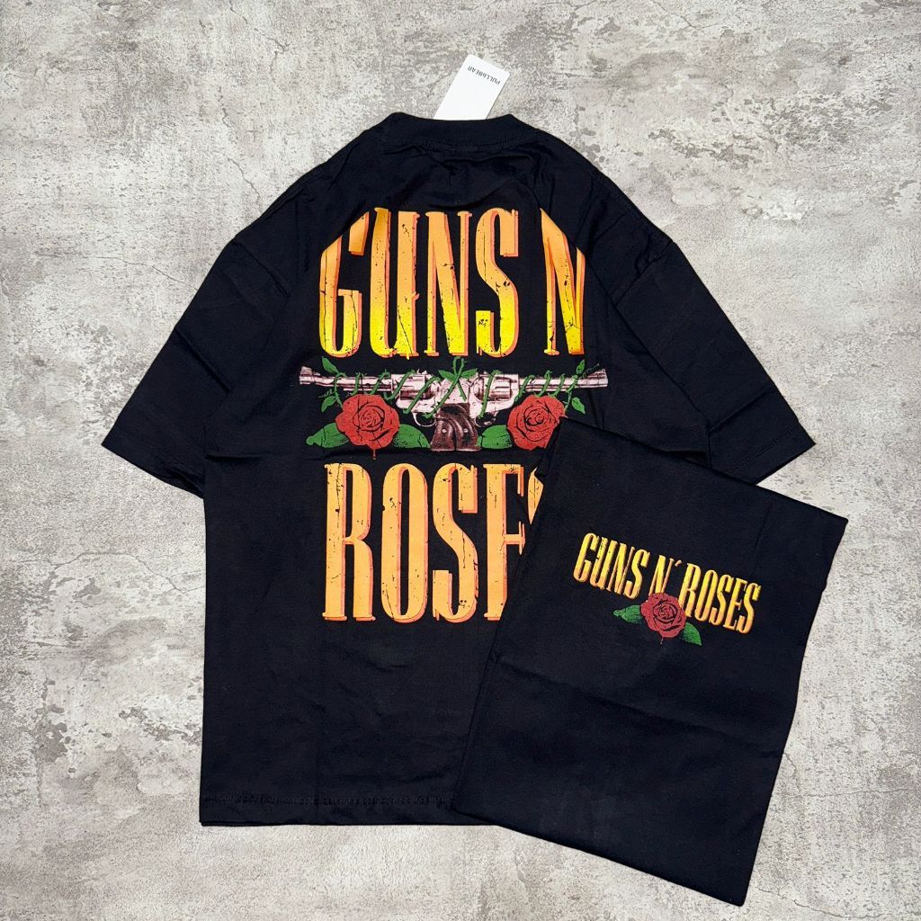 NEW Baju Kaos Pull&Bear Oversize GUNS N ROSES - T Shirt Band Oversize GNR Guns N' Roses Black 20s