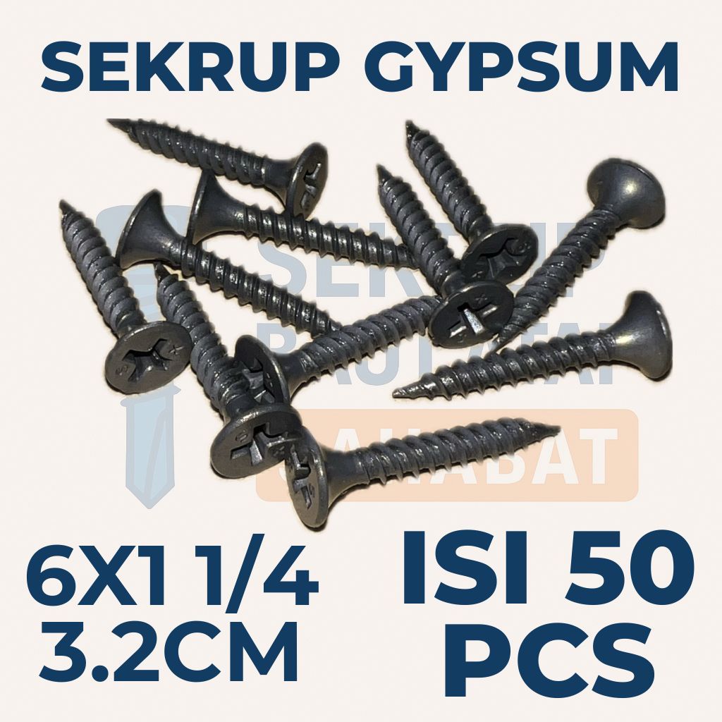 SEKRUP GYPSUM 3.2CM 6X1 1/4  (ISI 50 PCS) - Sekrup Plafon / Sekrup Holo / Sekrup Hollow / Sekrup Ran