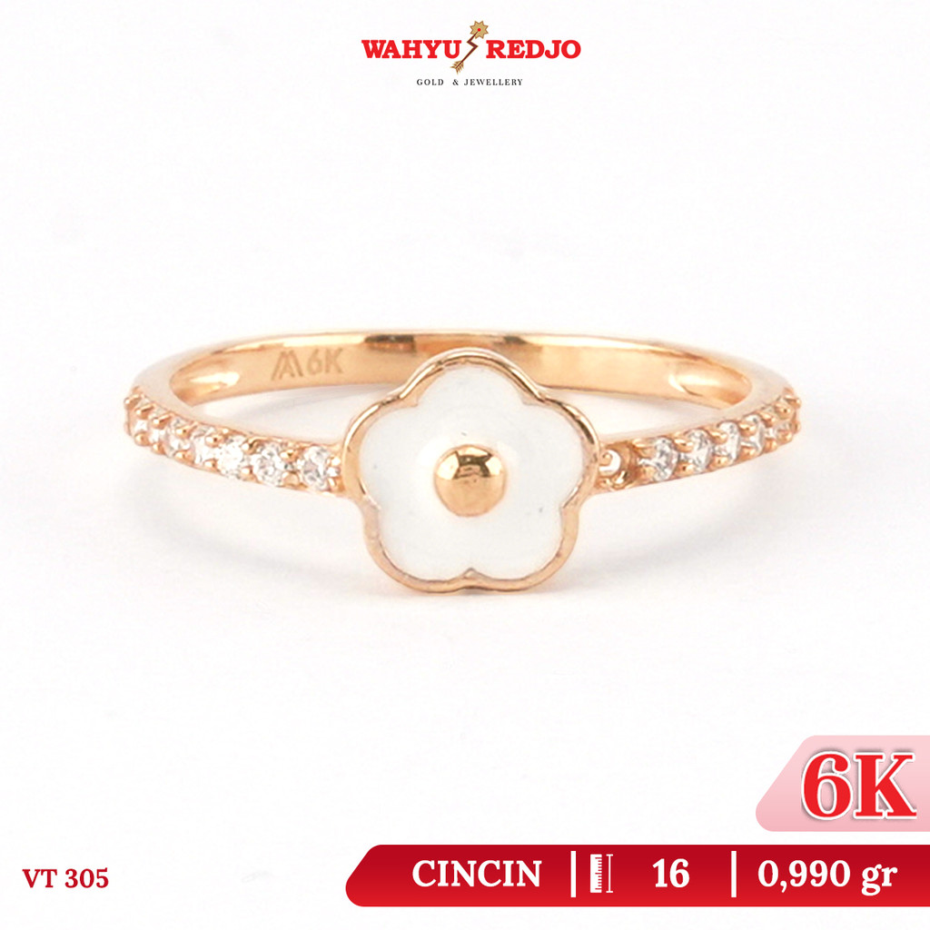 Cincin Bunga Putih Emas Kadar 6K Wahyu Redjo -PMR
