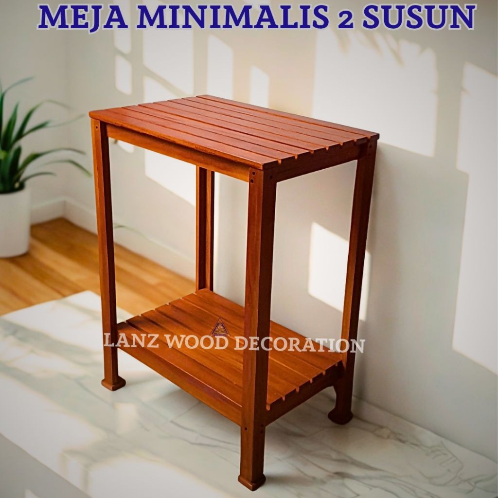 MEJA AQUARIUM, MEJA KAYU MINIMALIS MODERN, RAK KAYU 2 TINGKAT ESTETIK