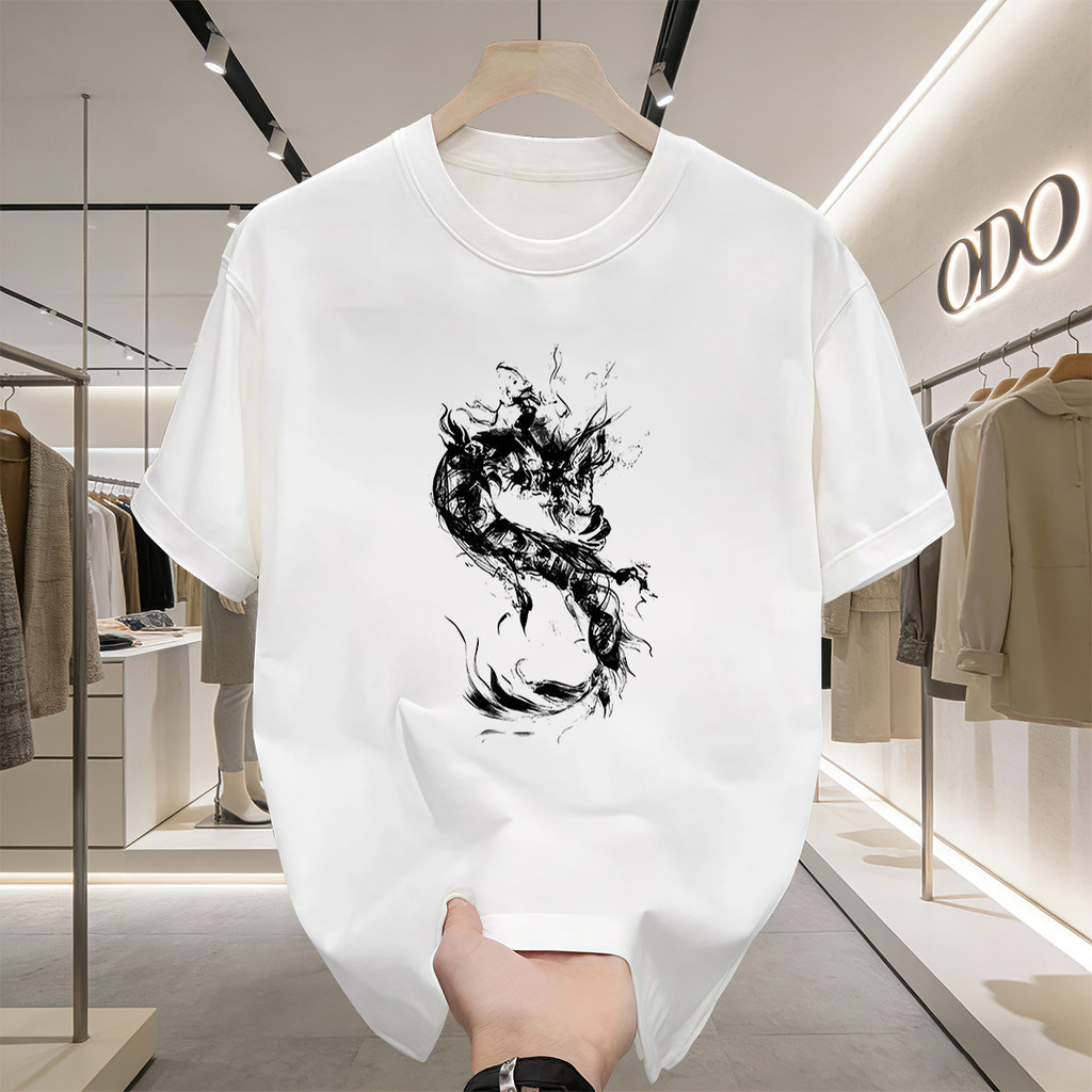 100% Katun Premium Boxy Crop T-shirt Gaya tinta Naga PRIA Baju Kaos OVERSIZE COTTON