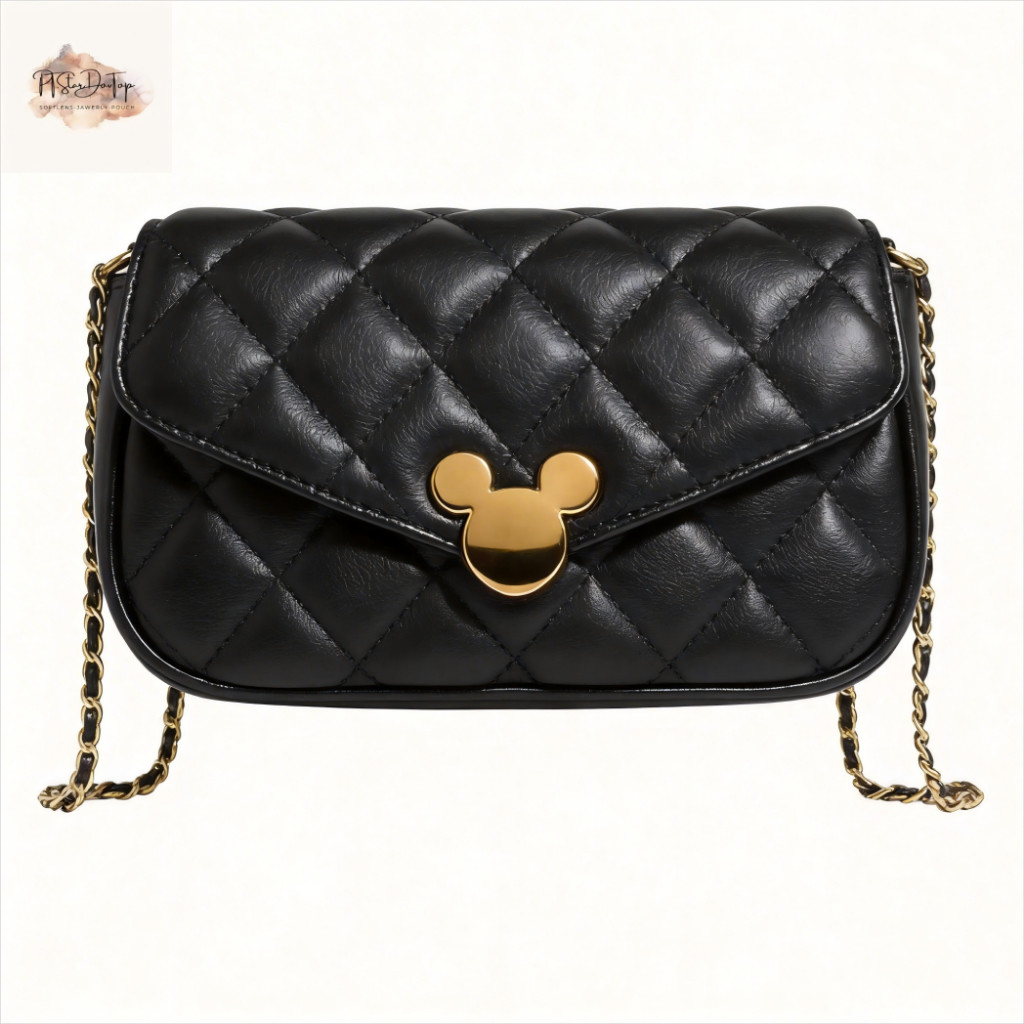 [EYEDREAMSTOP] Tas Selempang Wanita Mickey Mouse Quilted - Tas Rantai Hitam Elegan untuk Sehari-hari