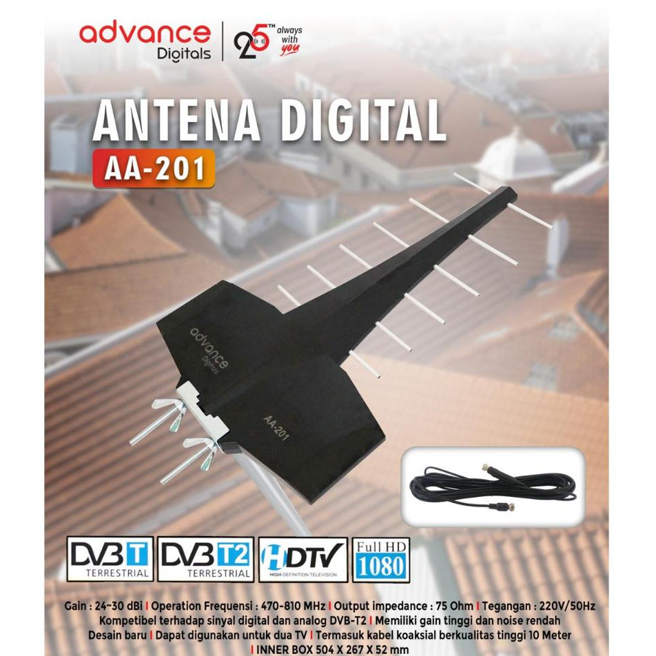 Advance AA-201 Antena Outdoor Digital Analog UHF DVD-T2 Bisa Untuk STB dan Tv Dengan Booster