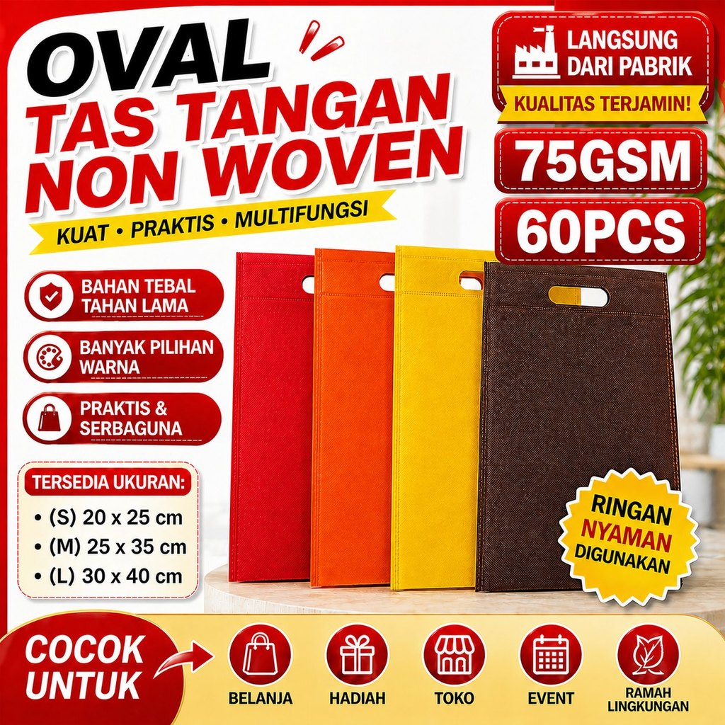 Tas Spunbond 20X25 25X35 30X40  Oval Kain Goodie Bag Serbaguna Shopping Tote - TAS SPUNBOND