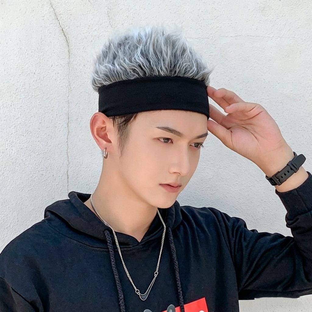 Topi Wig Pria Rambut Palsu Topi Rambut Palsu Naruto Topi Rambut Palsu Wig Topi Wig Bulu Korea Rambut